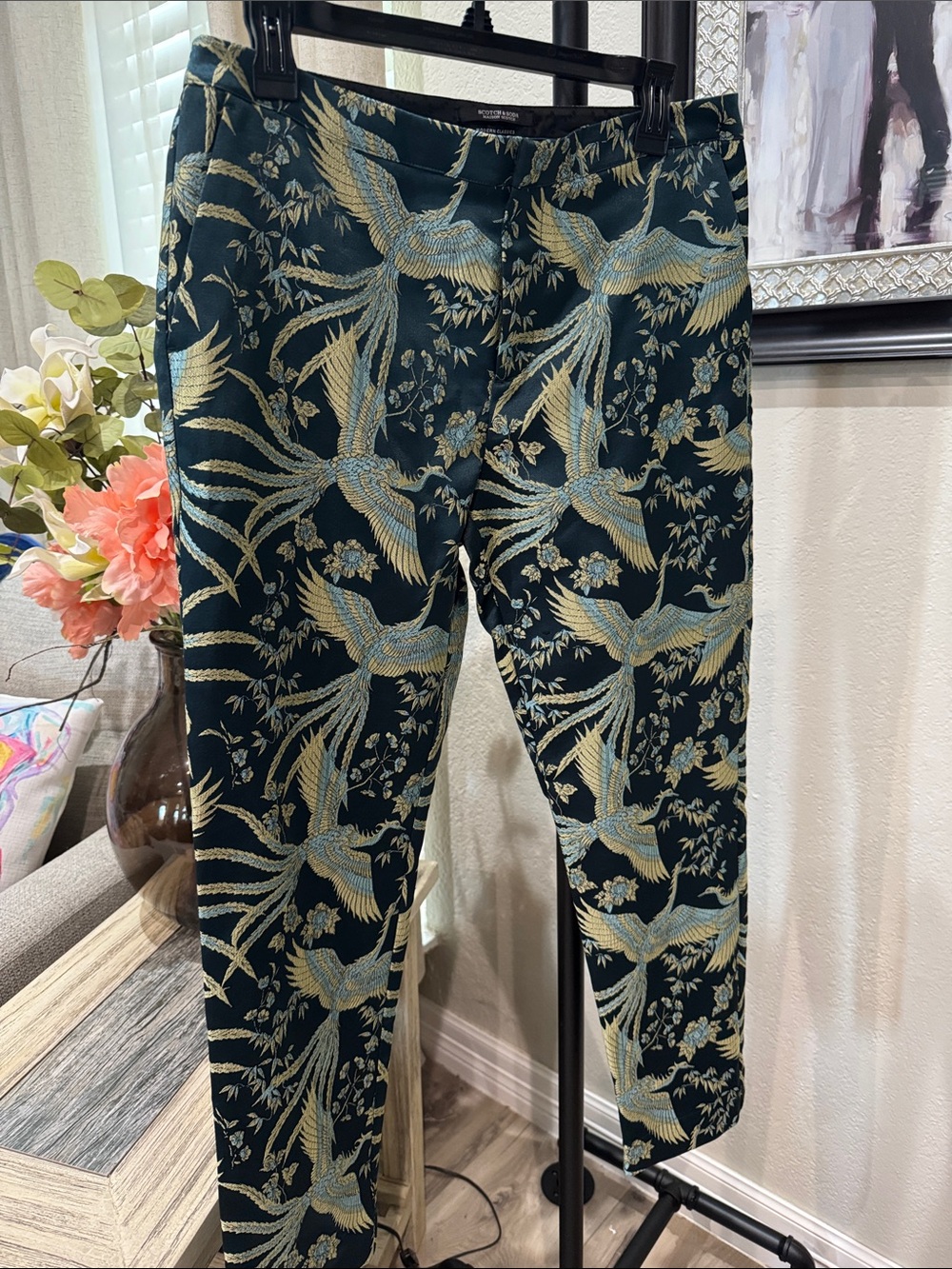 Scotch & Soda Floral Jacquard Pants - Teal & Gold
